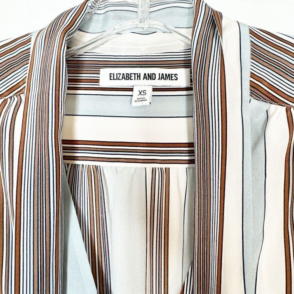 Elizabeth & James Mimi Tie Neck Stripe Silk Blouse In Dust Multi Women’s Size XS - Picture 7 of 11